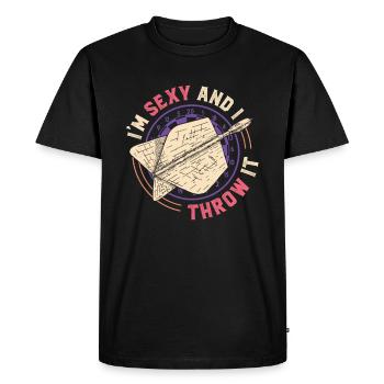 Je suis sexy et je lance une fléchette - T-shirt Premium bio Homme - noir - Devant - Nico (187cm)