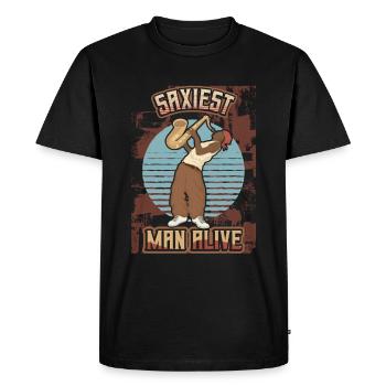 Saxiest Man Alive, drôle de saxophone - T-shirt Premium bio Homme - noir - Devant - Nico (187cm)
