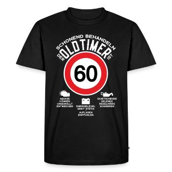 SCHONEND BEHANDELN 60. GEBURTSTAG OLDTIMER - Männer Premium Bio T-Shirt - Schwarz - Vorne - Nico (187cm)