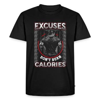 Excuses, Burning, No Calories, Staff - Men's Premium Organic T-Shirt - black - Front - Nico (187cm)
