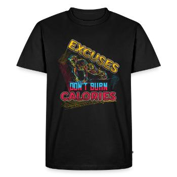 Excuses, Burning, No Calories, Staff - Men's Premium Organic T-Shirt - black - Front - Nico (187cm)