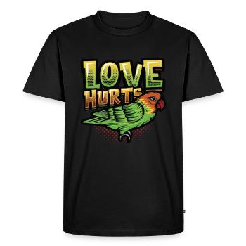 L’amour fait mal à l’oiseau perruche - T-shirt Premium bio Homme - noir - Devant - Nico (187cm)