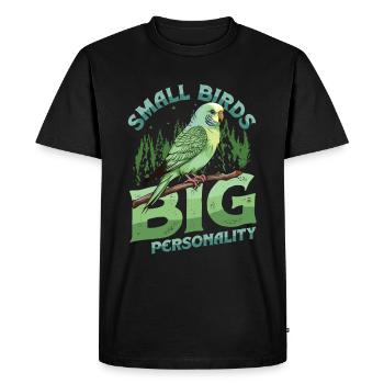 Small Birds Big Personality, Budgie - Men's Premium Organic T-Shirt - black - Front - Nico (187cm)