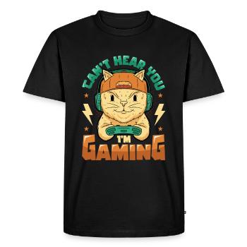 Je ne t’entends pas, je joue - T-shirt Premium bio Homme - noir - Devant - Nico (187cm)