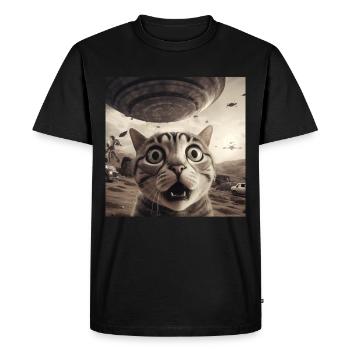 Drôle de chats anxieux selfie OVNI Alien - T-shirt Premium bio Homme - noir - Devant - Nico (187cm)