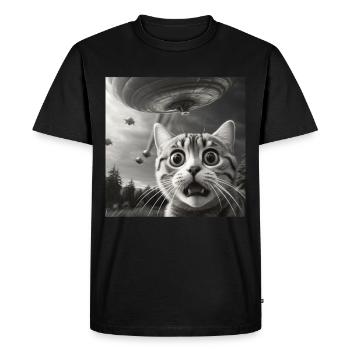 Drôle de chats anxieux selfie OVNI Alien - T-shirt Premium bio Homme - noir - Devant - Nico (187cm)
