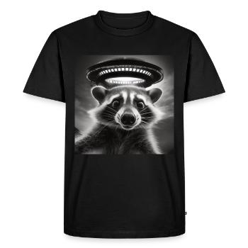 Funny Frightened Raccoon Selfie UFO Alien - Men's Premium Organic T-Shirt - black - Front - Nico (187cm)