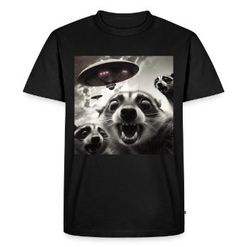 Funny Frightened Raccoon Selfie UFO Alien - Men's Premium Organic T-Shirt - black - Front - Nico (187cm)