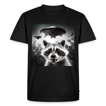 Funny Frightened Raccoon Selfie UFO Alien - Men's Premium Organic T-Shirt - black - Front - Nico (187cm)