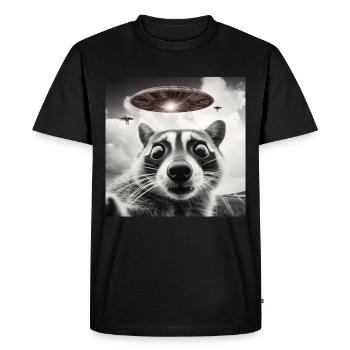 Funny Frightened Raccoon Selfie UFO Alien - Men's Premium Organic T-Shirt - black - Front - Nico (187cm)
