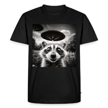 Funny Frightened Raccoon Selfie UFO Alien - Men's Premium Organic T-Shirt - black - Front - Nico (187cm)
