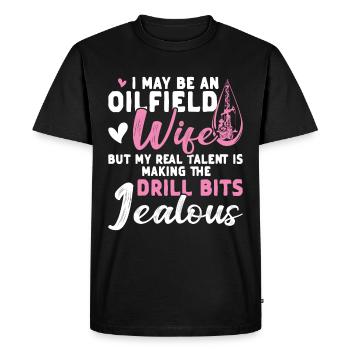 Travailleur pétrolier Rig Roughneck Oilfield Woman - T-shirt Premium bio Homme - noir - Devant - Nico (187cm)