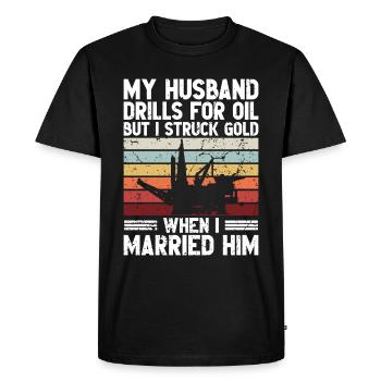 Travailleur pétrolier Rig Roughneck Oilfield Woman - T-shirt Premium bio Homme - noir - Devant - Nico (187cm)