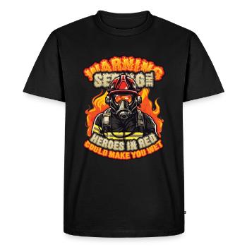 Slogan des pompiers, Brigade de pompiers volontaires - T-shirt Premium bio Homme - noir - Devant - Nico (187cm)