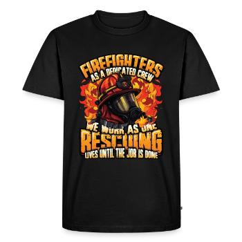 Slogan des pompiers, Brigade de pompiers volontaires - T-shirt Premium bio Homme - noir - Devant - Nico (187cm)