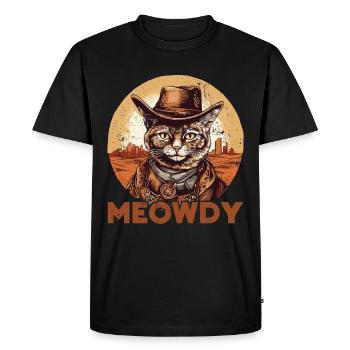 Meowdy Cat Miow Cowboy Hat Country Music Texas - Men's Premium Organic T-Shirt - black - Front - Nico (187cm)