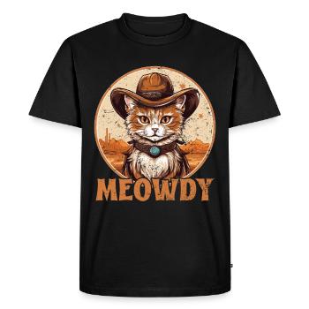 Meowdy Cat Miow Cowboy Hat Country Music Texas - Men's Premium Organic T-Shirt - black - Front - Nico (187cm)