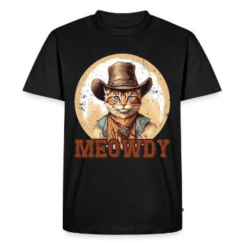 Meowdy Cat Miow Cowboy Hat Country Music Texas - Men's Premium Organic T-Shirt - black - Front - Nico (187cm)
