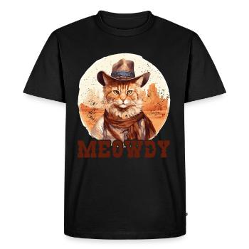 Meowdy Cat Miow Cowboy Hat Country Music Texas - Men's Premium Organic T-Shirt - black - Front - Nico (187cm)