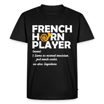 Joueur de cor français Corniste de cuivres - T-shirt Premium bio Homme - noir - Devant - Nico (187cm)