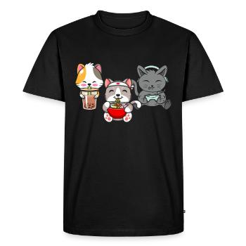Cat Boba Tea Bubble Tea Gaming Gamer Ramen Anime - Men's Premium Organic T-Shirt - black - Front - Nico (187cm)