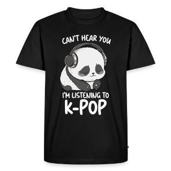 Je ne t’entends pas, j’écoute des produits Kpop - T-shirt Premium bio Homme - noir - Devant - Nico (187cm)