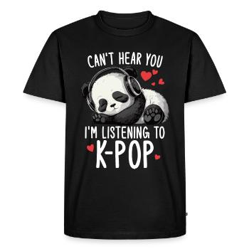 Je ne t’entends pas, j’écoute des produits Kpop - T-shirt Premium bio Homme - noir - Devant - Nico (187cm)