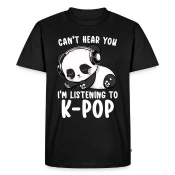 Je ne t’entends pas, j’écoute des produits Kpop - T-shirt Premium bio Homme - noir - Devant - Nico (187cm)