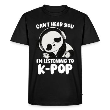 Je ne t’entends pas, j’écoute des produits Kpop - T-shirt Premium bio Homme - noir - Devant - Nico (187cm)