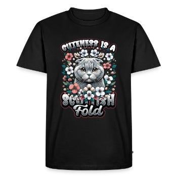 Cute Scottish Fold Cat Motif - Men's Premium Organic T-Shirt - black - Front - Nico (187cm)