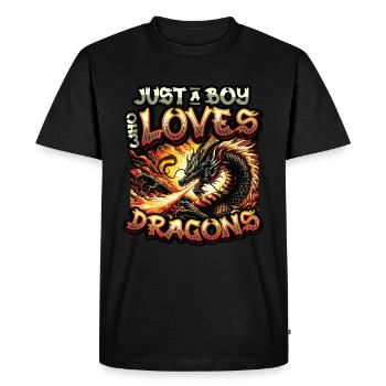 Just A Boy Who Loves Dragons - Boys Dragons - Men's Premium Organic T-Shirt - black - Front - Nico (187cm)