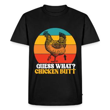 Drôle Devinez quoi ? Cul de poulet ! - T-shirt Premium bio Homme - noir - Devant - Nico (187cm)