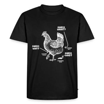 Drôle Devinez quoi ? Cul de poulet ! - T-shirt Premium bio Homme - noir - Devant - Nico (187cm)
