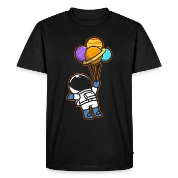 Astronaute tenant des ballons de planète Système solaire - T-shirt Premium bio Homme - noir - Devant - Nico (187cm)