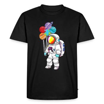 Astronaute tenant des ballons de planète Système solaire - T-shirt Premium bio Homme - noir - Devant - Nico (187cm)