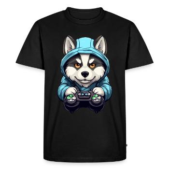 Cute Siberian Husky Gamer Gaming Dog Lover - Men's Premium Organic T-Shirt - black - Front - Nico (187cm)