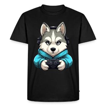Cute Siberian Husky Gamer Gaming Dog Lover - Men's Premium Organic T-Shirt - black - Front - Nico (187cm)