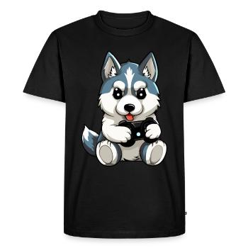 Cute Siberian Husky Gamer Gaming Dog Lover - Men's Premium Organic T-Shirt - black - Front - Nico (187cm)