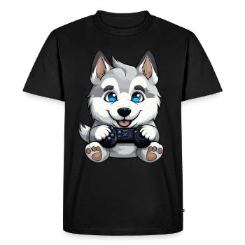 Cute Siberian Husky Gamer Gaming Dog Lover - Men's Premium Organic T-Shirt - black - Front - Nico (187cm)