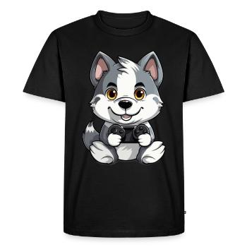 Cute Siberian Husky Gamer Gaming Dog Lover - Men's Premium Organic T-Shirt - black - Front - Nico (187cm)