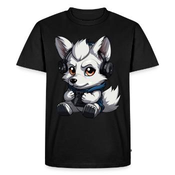 Cute Wolf Player Gaming Wolf Lover - Men's Premium Organic T-Shirt - black - Front - Nico (187cm)