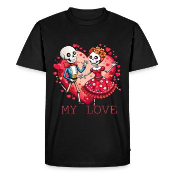Amour, Femme, Homme, Couple, Dansant, Coeur, Heureux, Deux - T-shirt Premium bio Homme - noir - Devant - Nico (187cm)