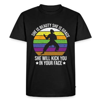 Karaté Fille Arts Martiaux Femmes Karaté Coup De Pied - T-shirt Premium bio Homme - noir - Devant - Nico (187cm)