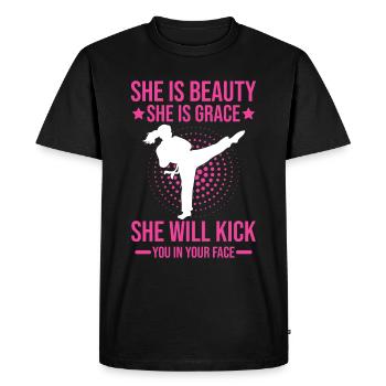 Karaté Fille Arts Martiaux Femmes Karaté Coup De Pied - T-shirt Premium bio Homme - noir - Devant - Nico (187cm)