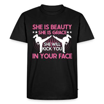 Karaté Fille Arts Martiaux Femmes Karaté Coup De Pied - T-shirt Premium bio Homme - noir - Devant - Nico (187cm)