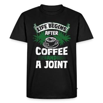 Weed, Café, Cannabis, Stoner, Caféine, Ganja - T-shirt Premium bio Homme - noir - Devant - Nico (187cm)