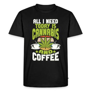 Weed, Café, Cannabis, Stoner, Caféine, Ganja - T-shirt Premium bio Homme - noir - Devant - Nico (187cm)