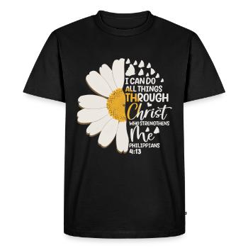 Je peux tout faire à travers la fleur de marguerite du Christ - T-shirt Premium bio Homme - noir - Devant - Nico (187cm)