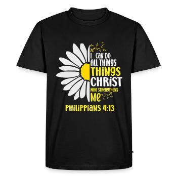 Je peux tout faire à travers la fleur de marguerite du Christ - T-shirt Premium bio Homme - noir - Devant - Nico (187cm)