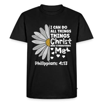 Je peux tout faire à travers la fleur de marguerite du Christ - T-shirt Premium bio Homme - noir - Devant - Nico (187cm)